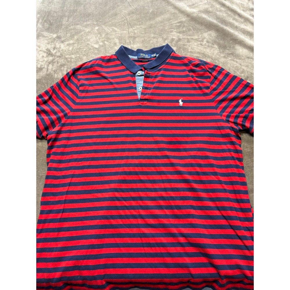 Polo Ralph Lauren Men's Classic Fit Red Navy Stripe Short‎ Sleeve  Shirt Size TT